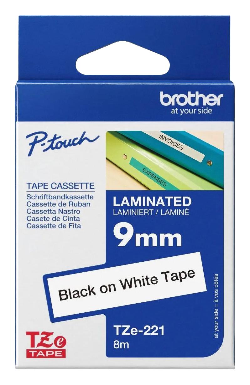 TZE-221 BROTHER, Label Printer Tape, Adhesive-Laminated, Black on White, 9  mm x 8 m | e絡盟 Hong Kong