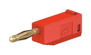 STAUBLI 22.1004 + 22.2030-22 Banana Test Connector, 2mm, Plug, Cable Mount, 10 A, 60 V, Gold Plated Contacts, Red