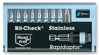 WERA BC 12/9 STAINLESS Hex Bit, 10 Piece, Stainless Steel, Assortment, Rapidaptor Quick Change Chuck