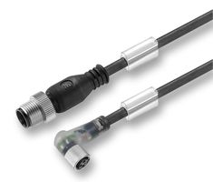 WEIDMULLER 9457760300 Sensor Cable, M12 Plug, 90° M8 Receptacle, 3 Positions, 3 m, 9.8 ft