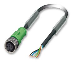 PHOENIX CONTACT 1669848 Sensor Cable, PUR, M12 Receptacle, Free End, 5 Positions, 5 m, 16.4 ft