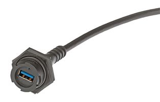 MOLEX 847330004 USB Cable, IP67, NEMA 6P, Type A Receptacle to Type A Plug, 810 mm, 31.9 ", USB 3.0, Black