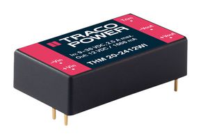TRACO POWER THM 20-2422WI Isolated Through Hole DC/DC Converter, Medical, DIP, 4:1, 20 W, 2 Output, 12 V