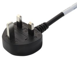 MULTICOMP PRO GW-151680 Mains Power Cord, With 10A Fuse, BS 1363A Plug to 90° IEC 60320 C13, 2 m, 10 A, 250 VAC, Black