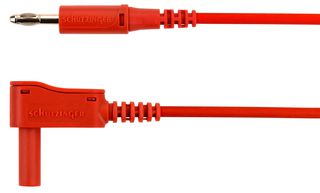 SCHUTZINGER AL 7622 NI / 2.5 / 200 / RT Banana Test Lead, 4mm Banana Plug, 4mm Right Angle Banana Plug, Shrouded, 6.6 ft, 2 m, Red, 32 A