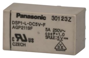 PANASONIC AGP2119F Power Relay, SPST-NO, SPST-NC, 5 VDC, 5 A, DSP Series, Through Hole, Latching Single Coil