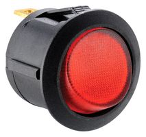 MULTICOMP PRO MP004433 Rocker Switch, 24 VDC, Round, LED, SPST, Illuminated, Panel Mount, Red