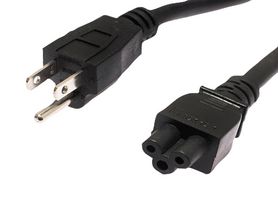 L-COM PPA00009-15F Mains Power Cord, NEMA 5-15P to IEC 60320 C5, 4.57 m, 10 A, 125 V, Black, PPA00009 Series