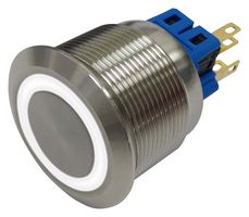 MULTICOMP PRO MP-PB7-03LB5CFRW12V Vandal Resistant Switch, 12V LED, 0.984 ", SPDT, Latching, Round Flat, Natural