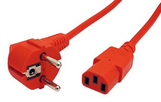 ROLINE 19.08.1010 Mains Power Cord, IEC 320 C13 Receptacle to 90° CEE 7/7 Plug, 1.8 m, 10 A, 250 VAC, Red