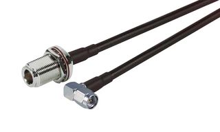 L-COM CA-SMRNFBA002 RF / Coaxial Cable Assembly, 2 ft, 609.6 mm, CA-195R, SMA Right Angle Plug, N-Type Bulkhead Jack