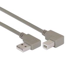 L-COM CA90RA-90RB-075M USB Cable, 90° Type A Plug to 90° Type B Plug, 750 mm, 29.5 ft, USB 2.0, Grey