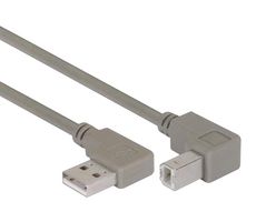 L-COM CA90RA-DB-03M USB Cable, 90° Type A Plug to 90° Type B Plug, 300 mm, 11.8 ft, USB 2.0, Grey