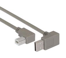 L-COM CA90UA-90LB-05M USB Cable, 90° Type A Plug to 90° Type B Plug, 500 mm, 19.7 ft, USB 2.0, Grey