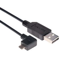 L-COM CAA-90RMICB-075M USB Cable, Type A Plug to 90° Micro Type B Plug, 750 mm, 29.5 ft, USB 2.0, Black