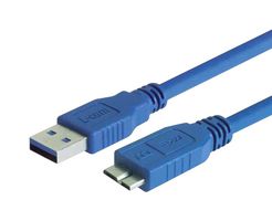 L-COM CAU3AMICB-5M USB Cable, Type A Plug to Micro Type B Plug, 5 m, 16.4 ft, USB 3.0, Blue