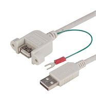 L-COM UPMAAGND-3M USB Cable, Type A Plug to Type A Receptacle + Spade Terminal, 3 m, 9.8 ft, USB 2.0, Light Grey