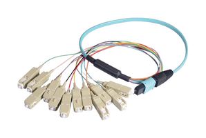 L-COM MPM12OM3-SC-1 Fibre Optic Cable, Multimode, 12 Fibres, 50µm/125µmDia, MPO Plug-SC, 1m