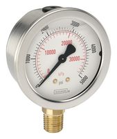 NOSHOK 25-901-2000-PSI/KPA Pressure Gauge, 2000 psi, -20 °C to 60 °C, 1/4" NPT, Dual Scale - psi/kPa, 900 Series