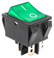 E-SWITCH R5BBLKGRNFF1 Rocker Switch, Faston Tab, On-Off, DPST, Illuminated, Panel, Snap-In, Green, R5 Series
