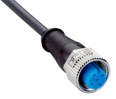 SICK YF2A14-050UW1XLEAX Sensor Cable, A Coded, Black, M12 Receptacle, Free End, 4 Positions, 5 m, 16.4 ft