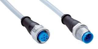 SICK YF2A14-080VB3M2A14 Sensor Cable, A Coded, Grey, M12 Receptacle, M12 Plug, 4 Positions, 8 m, 26.2 ft