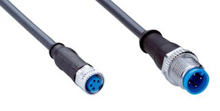 SICK YF8U14-C60UA3M2A14 Sensor Cable, A Coded, Black, M8 Receptacle, M12 Plug, 4 Positions, 600 mm, 23.62 "