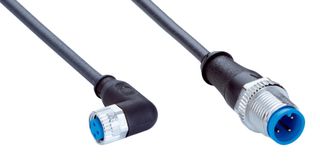 SICK YG8U13-C60UA1M2A13 Sensor Cable, A Coded, Black, 90° M8 Receptacle, M12 Plug, 3 Positions, 600 mm, 23.62 "