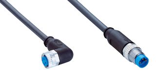 SICK YG8U13-C60UA1M8U13 Sensor Cable, A Coded, Black, 90° M8 Receptacle, M8 Plug, 3 Positions, 600 mm, 23.62 "