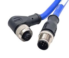 MUELLER ELECTRIC C5AD82M005 Sensor Cable, A-Coded, Blue, M12 Plug, 90° M12 Receptacle, 5 Positions, 5 m, 16.4 ft