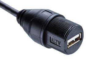 AMPHENOL LTW UA-20AMFM-SL7A01 USB Cable, Sealed Type A Receptacle to Free End, 1 m, 3.3 ft, USB 2.0, Black