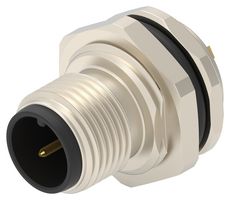 TE CONNECTIVITY T4130012021-000 Sensor Connector, M12, Male, 2 Positions, Solder Pin, Straight Panel Mount
