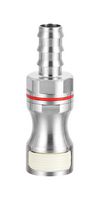 AMPHENOL LTW UQDLS-08HSH04-R000 Liquid Cooling Connector, Red Ring, Stainless Steel Body, Socket, 5/8" Hose Barb, Size 08