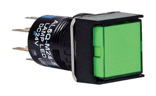 IDEC AL6Q-M14-G Industrial Pushbutton Switch, A6 Series, 16 mm, SPDT, Momentary, Square, Green
