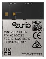 EZURIO 453-00222C Wi-Fi & Bluetooth Module, 8MB Flash, SoC, Antenna, 2.4 GHz, GPIO/HCI/I2C/I2S/PWM/SDIO/SPI/UART/USART