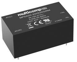 MULTICOMP PRO MPDA20-220S24G2N4 AC/DC PCB Mount Power Supply (PSU), ITE, Industrial & Household, 1 Output, 20 W, 24 V, 833 mA