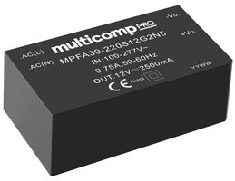 MULTICOMP PRO MPFA30-220S24G2N5 AC/DC PCB Mount Power Supply (PSU), ITE, Industrial & Household, 1 Output, 30 W, 24 V, 1.25 A