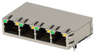 TE CONNECTIVITY 2496692-4 Modular Connector, RJ45 Jack, 1 x 4 (Ganged), 8P8C, Cat5, Through Hole