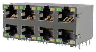 AMPHENOL COMMUNICATIONS SOLUTIONS RJE7K8881440 Modular Connector, RJ45 Jack, 2 x 4 (Ganged), 8P8C, Cat5e, Through Hole