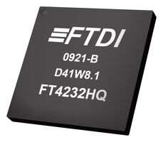 FTDI FT4232HQ-TRAY Interface Bridges, USB 2.0 to UART/MPSSE, 1.62 V, 1.98 V, QFN-EP, 64 Pins, -40 °C