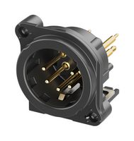 NEUTRIK NC5MBV1-B XLR Connector, Vertical, 5 Contacts, Plug, Panel PCB Mount, Gold Plated Contacts