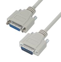 L-COM CSMN15MF-1 Computer Cable, D Sub 15 Position Plug, D Sub 15 Position Receptacle, 1 ft, 304.8 mm, Light Grey