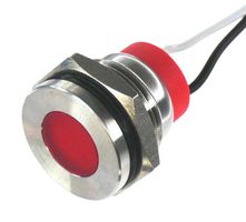 OSHINO LAMPS PL16SL012 LED Panel Mount Indicator, 625nm, 110 deg, Red, 12 V, 16 mm, 20 mA, 860 mcd, IP67