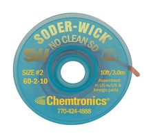 CHEMTRONICS 60-2-10 Desoldering Braid, Soder-Wick®, No-Clean, #2 Yellow, Static Dissipative Bobbin, 1.5mm x 10ft