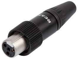 REAN RT4FCT-B XLR Connector, Mini XLR, 4 Contacts, Socket, Cable Mount, Gold Plated Contacts, Zinc Body, TINY xlr