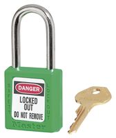 MASTER LOCK 410GRN Safety Lockout Padlock, Green, Keyed, 6mm Dia Shackle, 38mm Width, Steel