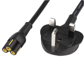 VOLEX 152610/2 Mains Power Cord, With Fuse, Mains Plug, UK to IEC 60320 C5, 2 m, 5 A, Black, 152610 Series