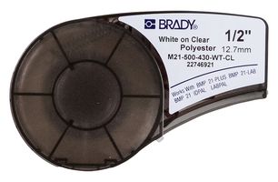 BRADY M21-500-430-WT-CL. LABELING TAPE, POLY, 0.5" X 21FT, WHITE/